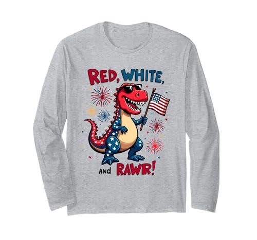 Rot Weiß und Rawr Dinosaurier T Rex Patriotic 4. Juli Jungen Langarmshirt Rot Weiß und Rawr Dinosaurier T Rex Patriotic 4. Juli Jungen Langarmshirt von Red White and Rawr Dinosaur T Rex 4th of july tees