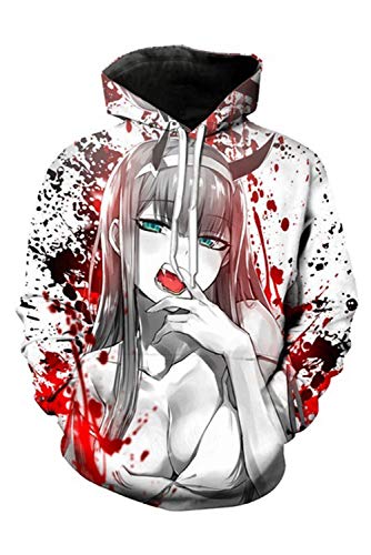 RedJade Herren Damen Anime Kapuzen-Sweatshirt Sweatshirt Pullover Darling LIEBLING in The FRANXX Zero Two von RedJade