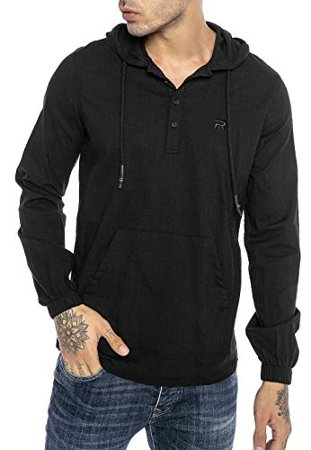 Herren Hemd Leinenhemd Shirt mit Kapuze Sweater Tunik-Hooded Schwarz M von Redbridge