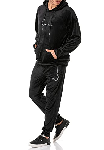 Red Bridge Herren Jogginganzug Set Velour Signature Kapuzenpullover und Hose Schwarz L von Redbridge