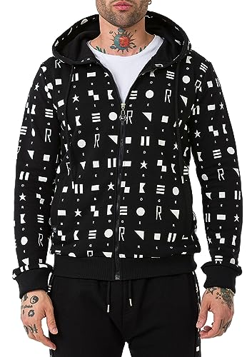 Red Bridge Herren Kapuzenpullover Sweatshirt mit Reißverschluss Hoodie Geometric Shapes Schwarz XL von Redbridge