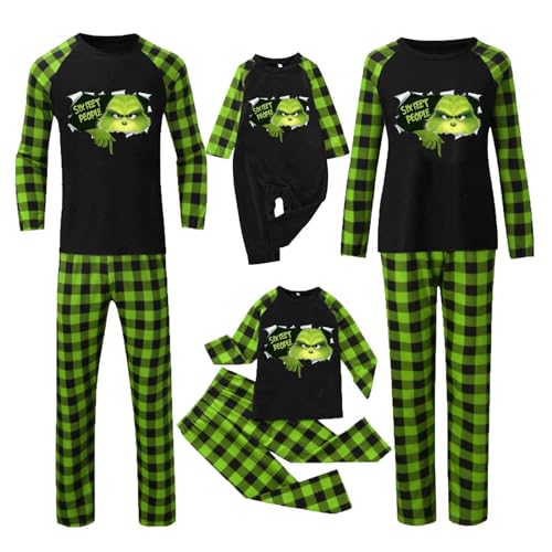 Reddomm Grinch Weihnachten Familie Pyjamas Weihnachtspyjama Familie Set Weihnachtsschlafanzüge Damen Herren Kinder Weihnachten Onesie Jumpsuit, Einteiler Schlafanzüge mit Kapuze von Reddomm