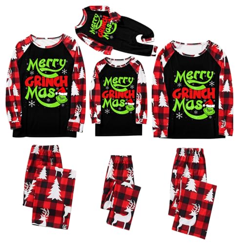 Reddomm Grinch Weihnachten Familie Pyjamas Weihnachtspyjama Familie Set Weihnachtsschlafanzüge Damen Herren Kinder Weihnachten Onesie Jumpsuit, Einteiler Schlafanzüge mit Kapuze von Reddomm