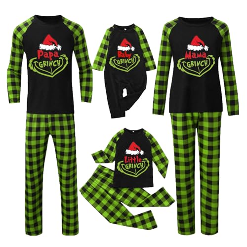 Reddomm Grinch Weihnachten Schlafanzug Familien Passende Nachtwäsche Family Pyjama Set Pyjama Weihnachten Jumpsuit Herren Kuschelig Hausanzug Damen Kuschelig Kinder Schlafanzug Jungen Pyjama Weih von Reddomm