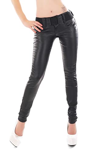 RED SEVENTY Damen Kunstlederhose Skinny Hose beschichtet Stretch Biker Schwarz Pants UK 6-14 Gr. 34, Schwarz von RED SEVENTY