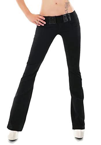 RED SEVENTY Damen Stretch Denim Skinny Boot Cut Jeans Hose Blau Verblasst mit Gürtel UK 6-14, Schwarz W3015, 40 von RED SEVENTY