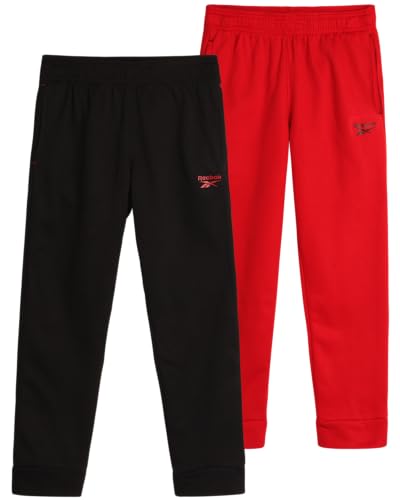 Reebok Active Jogger für Jungen, 2er-Pack, Fleece-Jogginghose (Größe 8–20), Schwarz/Rot, 10-12 von Reebok