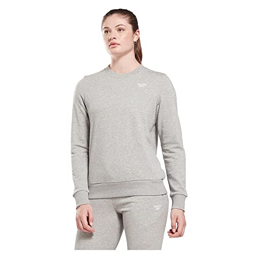 Reebok Damen Kleines Logo French Terry Crew Sweatshirt, Medium Grey Heather, 36 von Reebok