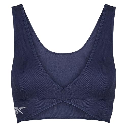 Reebok Damen wendbares Geripptes Seamless Crop Top in Marineblau | Fitness-BH mit Feuchtigkeitsableitungstechnologie und geringer Belastung von Reebok