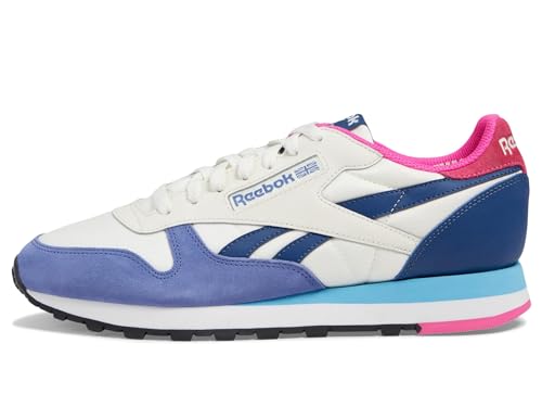 Reebok Klassischer Leder-Sneaker für Erwachsene, Kreide/Uniform Blau/Laser Pink, 6 Women/4.5 Men von Reebok