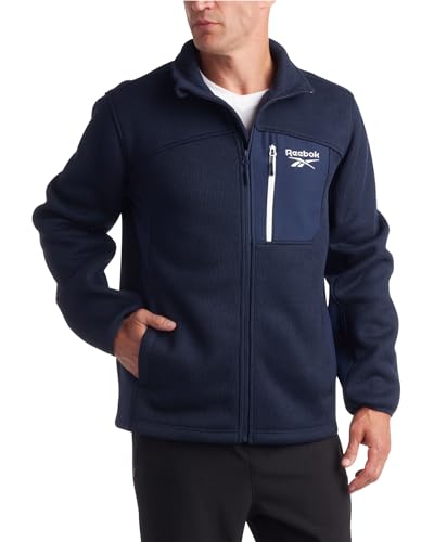 Reebok Leichte Herren-Fleecejacke - Full Zip Up Active Fleece Jacke für Männer - Performance-Jacke für Männer (M-XXL), Vektor Marine Heather, XX-Large von Reebok