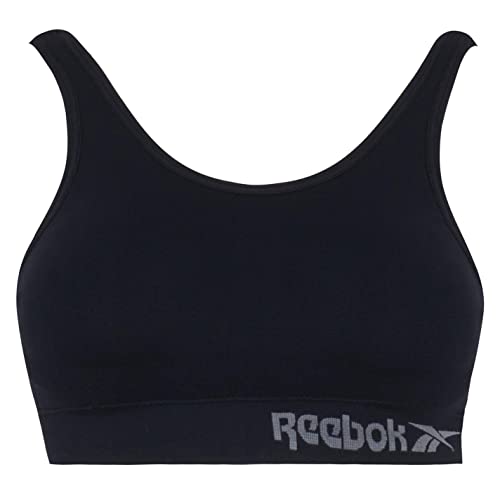 Reebok Women's Women’s Seamless Crop, Stretch Cotton Cropped Sports Top with Removable Pads – Black Training Bra, Schwarz, M von Reebok