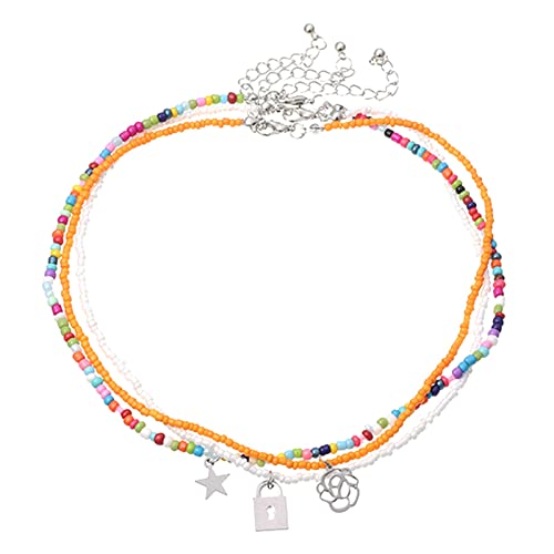 Reepetty Trommelstein Anhänger Handgemachte Rocailles Halskette Frauen Schmuck Ethnische Mehrschichtige Bunte Rocailles Halskette Personalisierte Stern Set Mode Perlen (Orange-8, One Size) von Reepetty