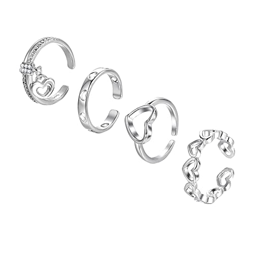 Ring für Damen Kreativer hohler Herz-Ring-Mode-Ring-einfacher Ring-vierteiliges Set Der Ringe Kette Ring (f-Black, One Size) von Reepetty