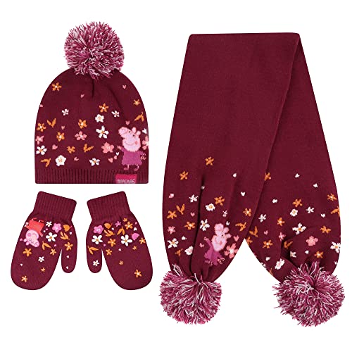 Regatta Jungen Peppa Pig Strickmütze Handschuhe Schal Winter Set, Beerenrosa/Herbst von Regatta