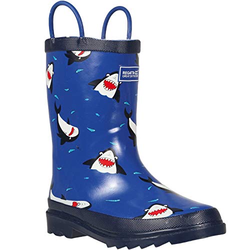 Regatta Unisex-Kinder Minnow' Rubber Cotton Lined Eva Footbed Print Wellingtons Gummistiefel, Blau (Shark/Nautical Blue), 24 EU von Regatta