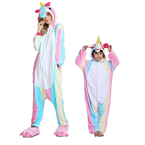 Einhorn Kostüm Pyjama Pegasus Onesie Overall für Männer, Frauen, Kinder Halloween Party Onsie Overall Nachthemd Nachtwäsche Colorful 2019 M von Regenboghorn