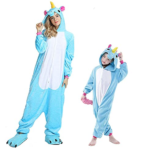 Einhorn Kostüm Pyjama Pegasus Onesie Overall für Männer, Frauen, Kinder Halloween Party Onsie Overall Nachthemd Nachtwäsche Blau Pegasus S von Regenboghorn