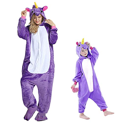 Regenboghorn Einhorn Kostüm Pyjama Pegasus Onesie Overall für Männer, Frauen, Kinder Halloween Party Onsie Overall Nachthemd Nachtwäsche Lila Pegasus L von Regenboghorn