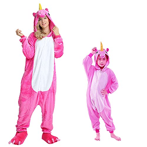 Regenboghorn Einhorn Kostüm Pyjama Pegasus Onesie Overall für Männer, Frauen, Kinder Halloween Party Onsie Overall Nachthemd Nachtwäsche Rosa Pegasus M von Regenboghorn