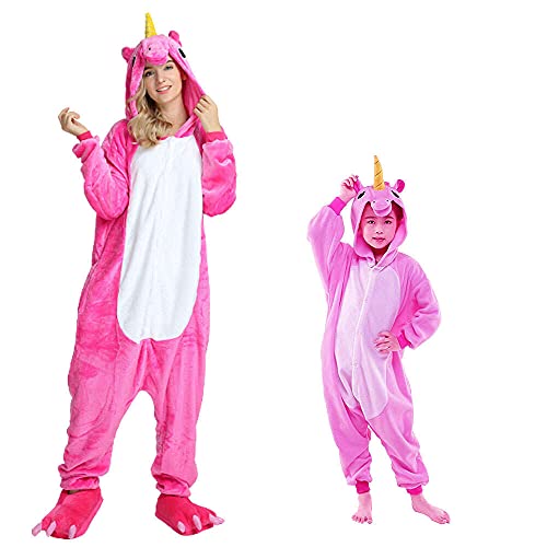 Regenboghorn Einhorn Kostüm Pyjama Pegasus Onesie Overall für Männer, Frauen, Kinder Halloween Party Onsie Overall Nachthemd Nachtwäsche Rosa Pegasus XL von Regenboghorn