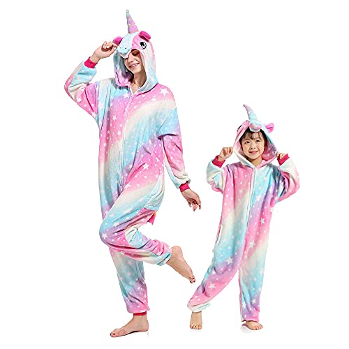 Regenboghorn Einhorn Kostüm Pyjama Pegasus Onesie Overall für Männer, Frauen, Kinder Halloween Party Onsie Overall Nachthemd Nachtwäsche Unverise XL von Regenboghorn