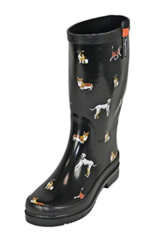 Regenliebe Damen Gummistiefel Waldi Langschaft Regenstiefel Hunde Motiv, Farbe:schwarz, Größe:42 EU von Regenliebe