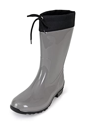 Regenliebe Damen Gummistiefel de Fieselregen Regenstiefel Langschaft, Farbe:silbergrau/schwarz, Größe:42 EU von Regenliebe