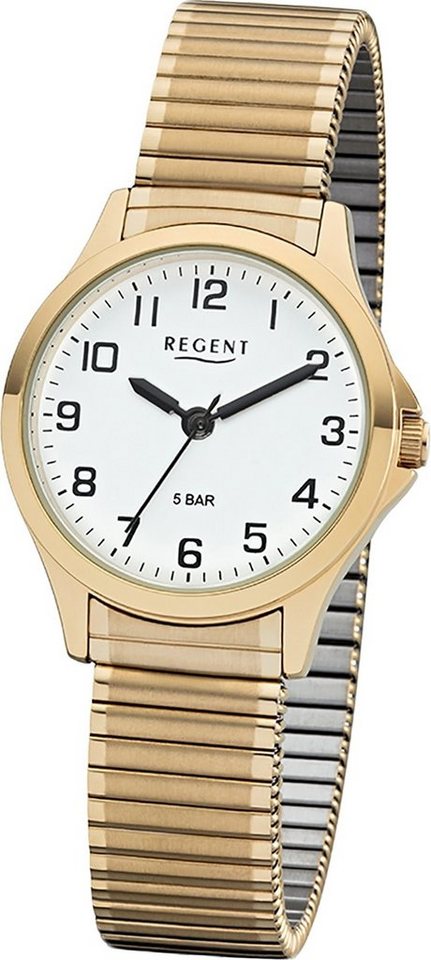 Regent Quarzuhr Regent Metall Damen Uhr 2243489 Analog, (Analoguhr), Damenuhr Metallarmband gold, rundes Gehäuse, klein (ca. 29mm) von Regent