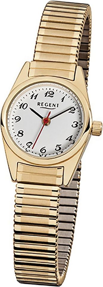 Regent Quarzuhr Regent Stahl Damen Uhr F-271 Quarzuhr, (Analoguhr), Damenuhr Edelstahl, ionenplattiert rundes Gehäuse, klein (ca. 22mm) von Regent