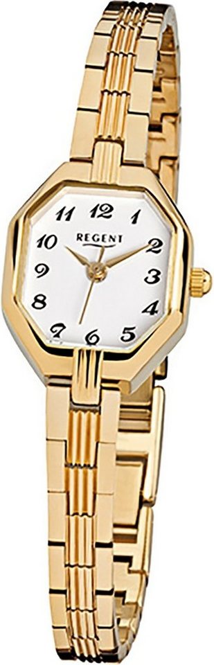 Regent Quarzuhr Regent Stahl Damen Uhr F-305 Quarzuhr, (Analoguhr), Damenuhr Edelstahl, ionenplattiert eckiges Gehäuse, klein (ca 19x22mm) von Regent