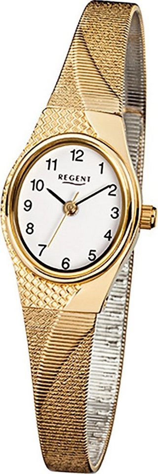 Regent Quarzuhr Regent Stahl Damen Uhr F-622 Quarzuhr, (Analoguhr), Damenuhr Edelstahl, ionenplattiert ovales Gehäuse, klein (ca. 20x22mm) von Regent