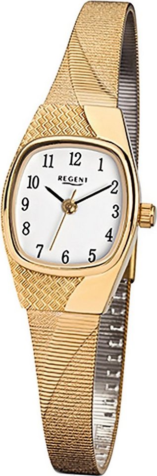 Regent Quarzuhr Regent Edelstahl Damen Uhr F-624 Quarzuhr, (Analoguhr), Damenuhr Edelstahlarmband gold, tonneau, eckiges Gehäuse, (ca. 19mm) von Regent