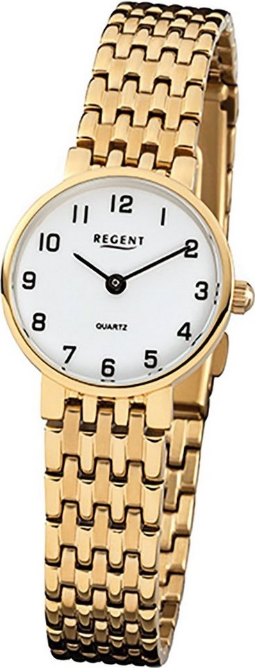 Regent Quarzuhr Regent Stahl Damen Uhr F-716 Quarzuhr, (Analoguhr), Damenuhr Edelstahl, ionenplattiert rundes Gehäuse, klein (ca. 24mm) von Regent