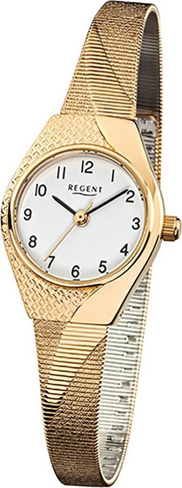 Regent Quarzuhr Regent Stahl Damen Uhr F-745 Quarzuhr, (Analoguhr), Damenuhr Edelstahl, ionenplattiert ovales Gehäuse, klein (ca. 23x30mm) von Regent