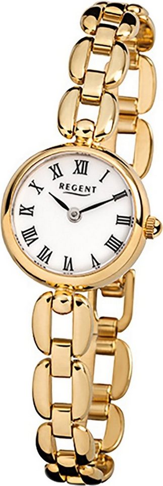 Regent Quarzuhr Regent Stahl Damen Uhr F-803 Quarzuhr, (Analoguhr), Damenuhr Edelstahl, ionenplattiert rundes Gehäuse, klein (ca. 20mm) von Regent