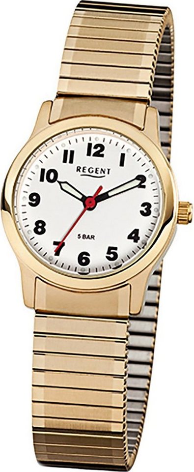 Regent Quarzuhr Regent Stahl Damen Uhr F-896 Quarzuhr, (Analoguhr), Damenuhr mit Edelstahl, ionenplattiert goldarmband, rundes Gehäuse, kl von Regent