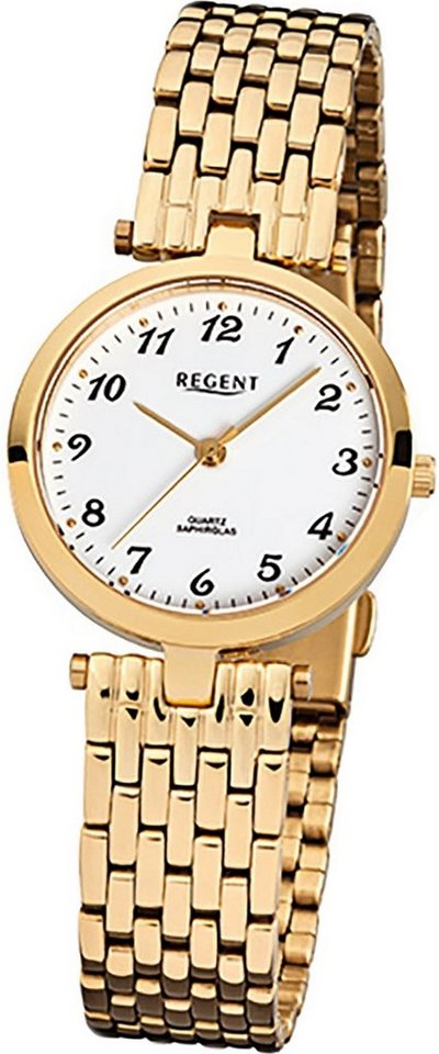 Regent Quarzuhr Regent Stahl Damen Uhr F-905 Quarzuhr, (Analoguhr), Damenuhr mit Edelstahlarmband, rundes Gehäuse, klein (ca. 28mm), Elega von Regent