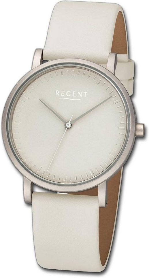 Regent Quarzuhr Regent Damen Armbanduhr Analog, (Analoguhr), Damenuhr Lederarmband beige, rundes Gehäuse, extra groß (ca. 36mm) von Regent