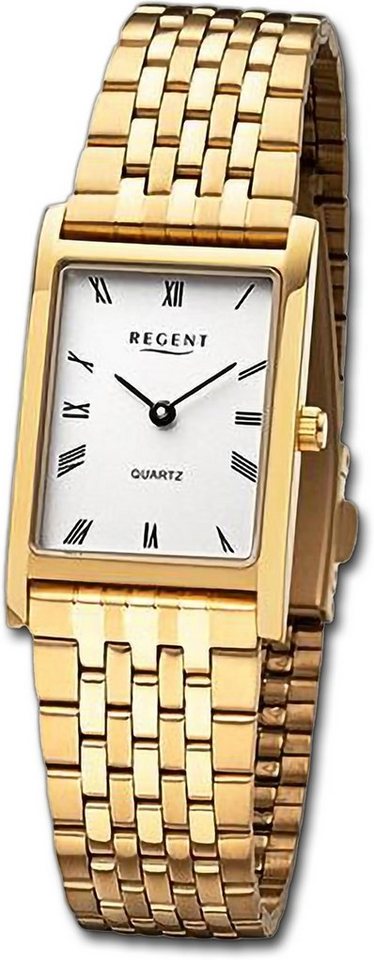 Regent Quarzuhr Regent Damen Armbanduhr Analog, (Analoguhr), Damenuhr Metallarmband gold, rundes Gehäuse, extra groß (ca. 22x34mm) von Regent