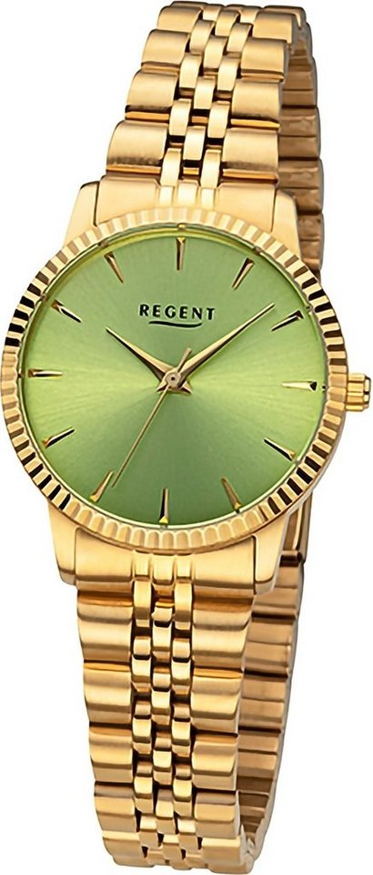 Regent Quarzuhr Regent Damen Armbanduhr Analog, (Analoguhr), Damenuhr Metallarmband gold, rundes Gehäuse, extra groß (ca. 30,5mm) von Regent