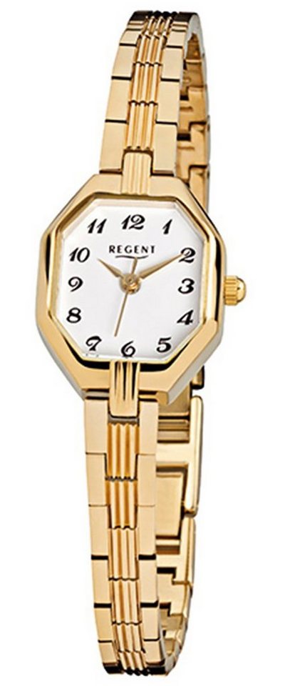 Regent Quarzuhr Regent Damen-Armbanduhr gold Analog F-305, (Analoguhr), Damen Armbanduhr eckig, klein (ca. 19x22mm), Edelstahl, ionenplattiert von Regent