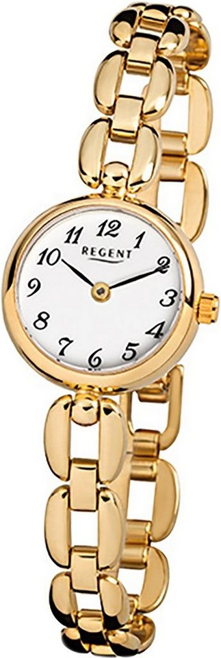 Regent Quarzuhr Regent Stahl Damen Uhr F-801 Quarzuhr, (Analoguhr), Damenuhr Edelstahl, ionenplattiert rundes Gehäuse, klein (ca. 20mm) von Regent