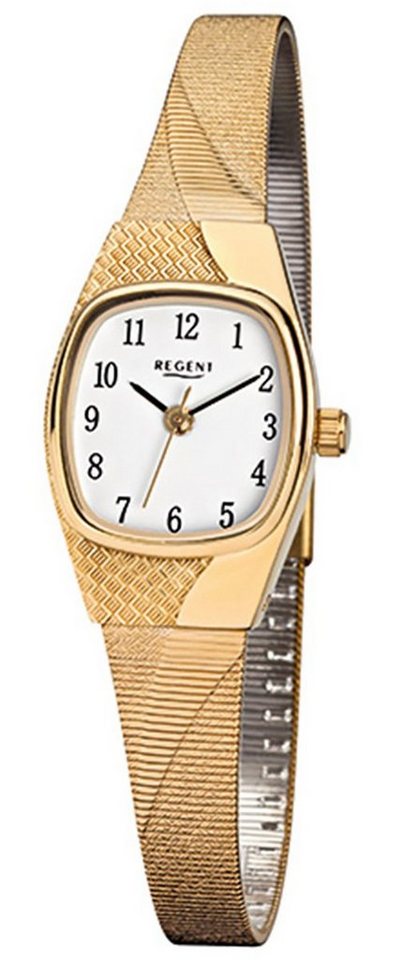 Regent Quarzuhr Regent Damen-Armbanduhr gold Analog F-624, (Analoguhr), Damen Armbanduhr tonneau, eckig, klein (ca. 19mm), Edelstahlarmband von Regent