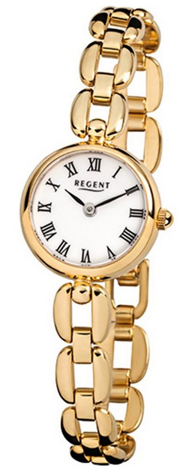 Regent Quarzuhr Regent Damen-Armbanduhr gold Analog F-803, (Analoguhr), Damen Armbanduhr rund, klein (ca. 20mm), Edelstahl, ionenplattiert von Regent