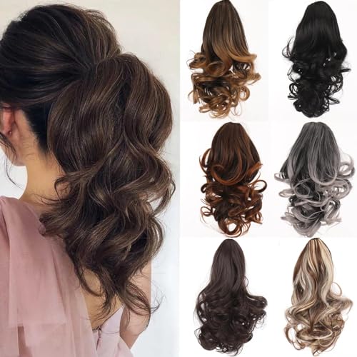 12-Zoll-Pferdeschwanz aus flauschiger natürlicher Hochtemperaturfaser mit gewelltem Haar für Haarverlängerungen für Frauen (Brown black-1B/30) von Remanbo