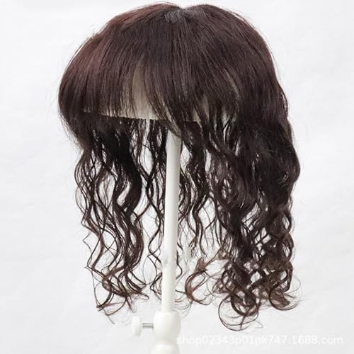 13 x 13 lockiges Echthaar, drei Clips für Frauen, 30 cm, maschinell hergestellt für Haarausfall (Dunkelbraun) von Remanbo