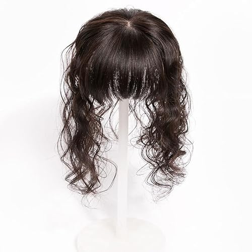 13x14 Echthaar für Frauen, weißes Haar, drei Clips, Clip-in-Haaraufsätze (Dunkelbraun,10 Zoll) von Remanbo