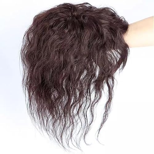 25,4 cm, leicht, flauschig, lang, lockig, mit Pony, synthetisch, für Volumen, Abdeckung, weißes Haar für Damen, 39 g (Braun schwarz) von Remanbo