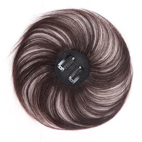 5 x 5 cm synthetisches glattes Haar, maschinell hergestellt für Frauen, zum Abdecken von weißem Haar, zwei Clips (Hellbraun,10 Zoll) von Remanbo